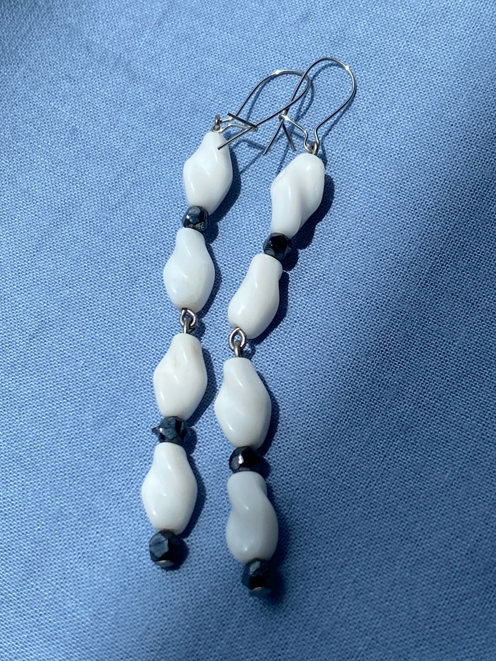 Handmade White Glass Bead Dangle Earrings